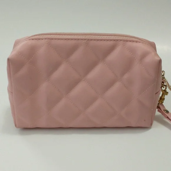 Pink Quilted Cosmetic Case with Black Logo - Picture 2 of 12